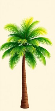 Palm tree illustration with green fronds and brown trunk against beige background, elegant, outdoor