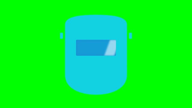 Simple blue welding mask on a bright green background.