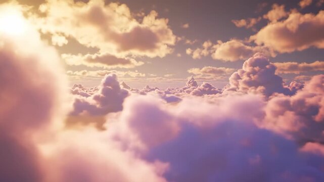 A gorgeous cloud scene from a high altitude perspective, with beautiful sunset and sea of clouds delayed
