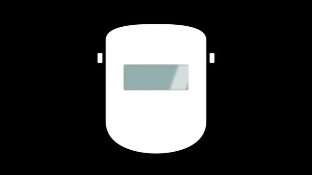 Simple White Welding Mask Icon on Black Background.
