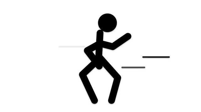 Stick figure running fast with motion lines indicating speed.