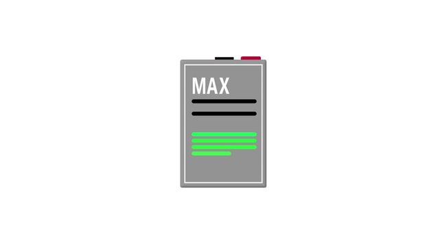Digital battery level indicator animation with max and min capacity status bars for UI and technical interface  4k Video.