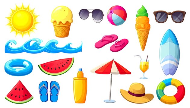 Colorful set of summer beach party accessories.