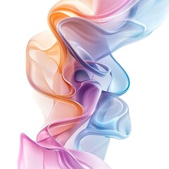 Obraz premium Abstract Flowing Fabric: An elegant swirl of translucent fabric in a gradient of soft pastel hues, from warm orange to cool blue and purple, creates a mesmerizing and artistic display.