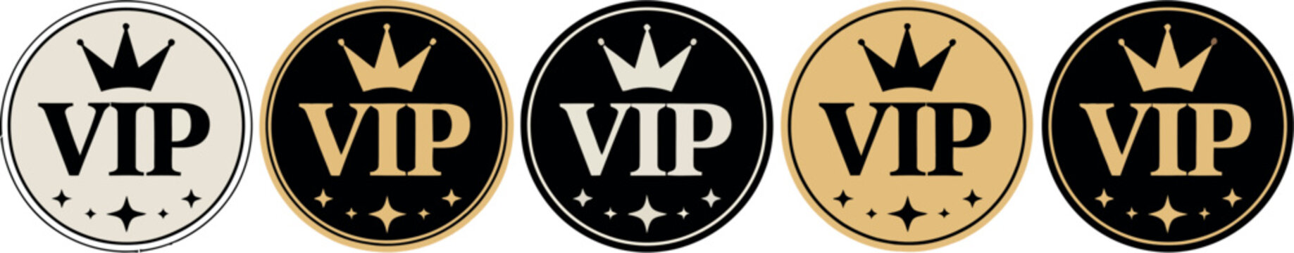Vip luxury membership labels with crown symbols for premium status and exclusive club. Vector Illustration
