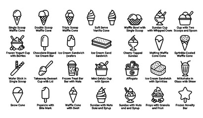Fototapeta premium Ice Cream Cone and Cup Outline Editable Stroke Vector Icon Set