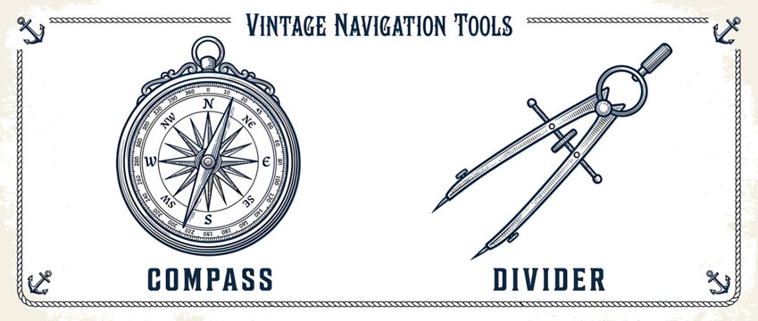 Vintage Compass and Divider Nautical Tools Illustration