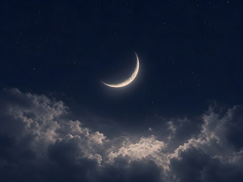 Night sky with crescent moon and clouds