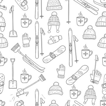 Winter Sports Clothes And Ski Equipment Seamless Pattern