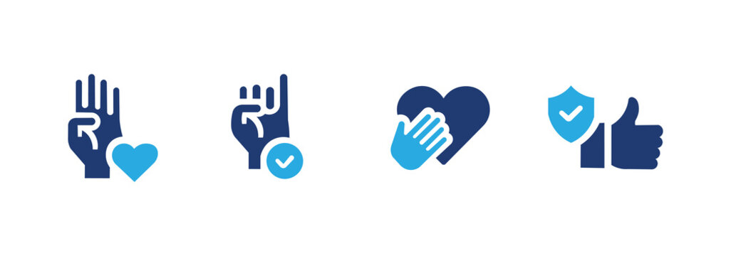Trust icon set. Contains icons for sincerity, promise, honesty, and reliability. Solid icon illustration pack.