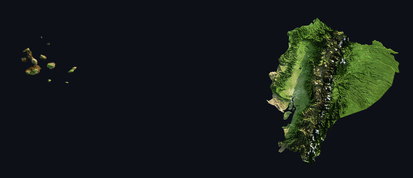 Ecuador Shaded Relief Map. Hillshaded physical terrain map illustration. Ecuador elevation, topography, and landforms.