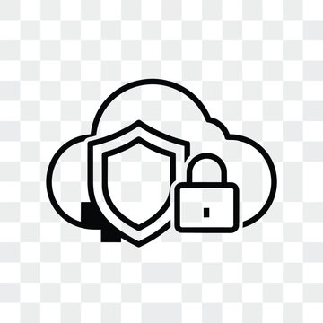 Secure Cloud Security Shield and Padlock Line Icon Vector