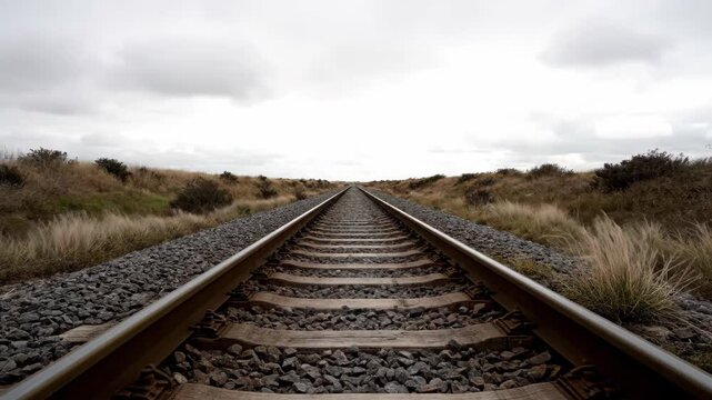 Field railway track material, extended rails leading to the distance