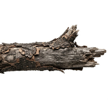Dry wood log displays rugged texture, showing natural decay