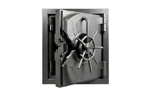 Cracked safe vault door isolated on pure white background