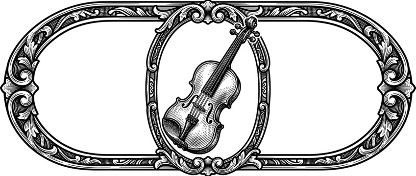 Ornate vintage frame with central violin illustration
