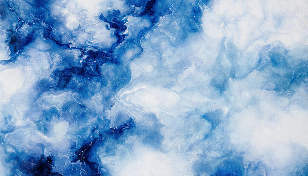 Abstract blue and white swirling fluid texture background and navy watercolor marble texture background