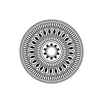 Black and white circular mandala pattern design isolated on white background, illustration