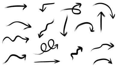 Fototapeta premium Black hand drawn doodle arrows collection, sketch vector set