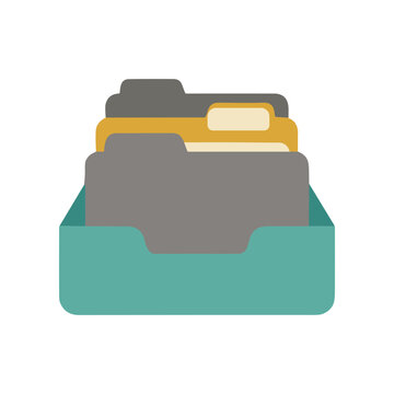 File organizer with folders in a teal tray, flat design icon
