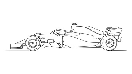 Fototapeta premium Formula 1 race car line art, minimalist drawing, isolated on white background