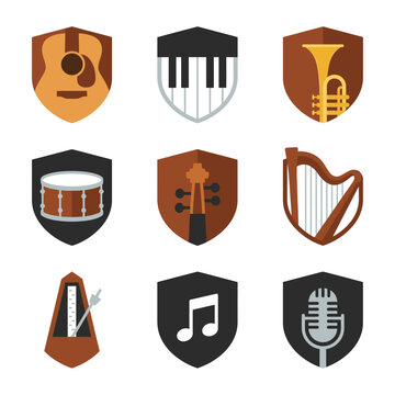 Set Of Musical Instrument Crest Icons Vector Graphic Illustration