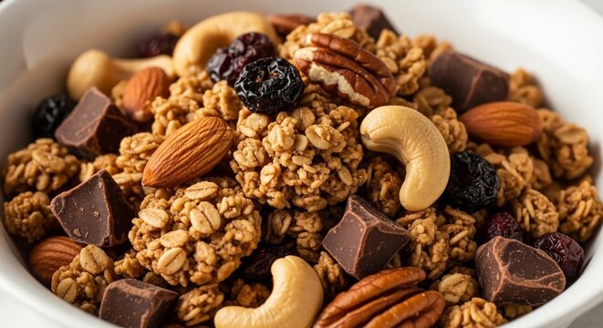 Morning's Golden Crunch: Chocolate Chunks & Nutty Delights