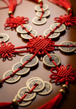 Crimson Fortune's Whisper: A Symphony of Ancient Coins and Auspicious Knots