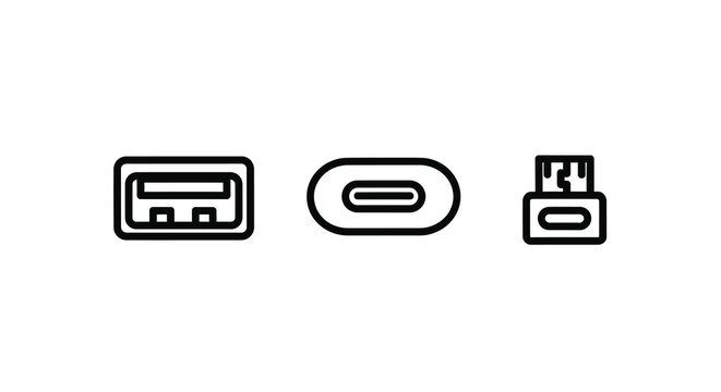 Usb Usb c And Micro usb Connector Icons Black Line Art On White