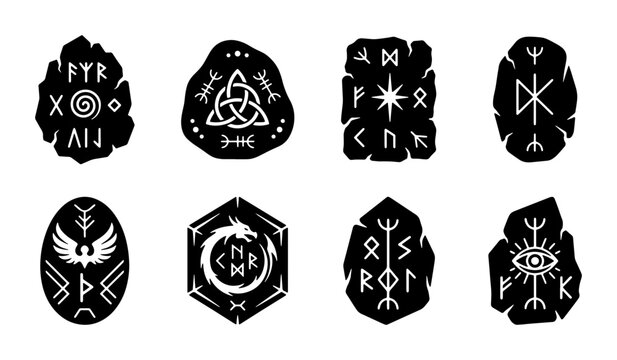 Ancient Runes and Symbols Vector Icons, Norse Mythology Glyphs, Mystical Esoteric Signs