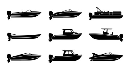 Vector Boat Icons Set: Speedboats, Yachts, Pontoon Boats, Marine Vessels Collection © Priyo