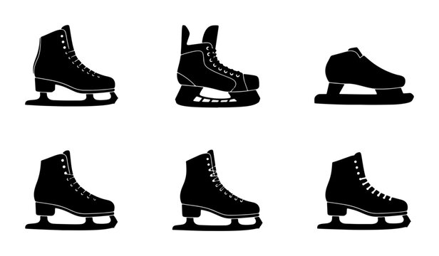 Ice Skate Icons Set, Figure Skating Boots Collection, Winter Sport Footwear Vector Graphics
