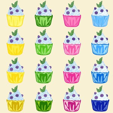 Seamless pattern ,abstract cupcakes design for textile , wallpaper, wrapping paper and digital art.