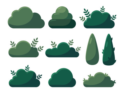 Set of flat style bushes and garden shrubbery elements.