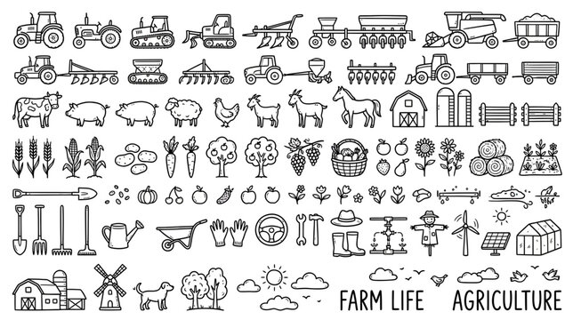 Farm Life and Agriculture Icons Set
