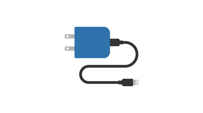 Blue wall charger with lightning cable for mobile devices illustration