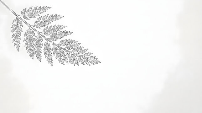 Yarrow leaf corner element. Botanical ink drawing of a fern leaf on white background.