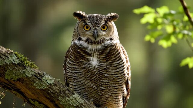 Owl perched on a branch, close up of owl on a branch