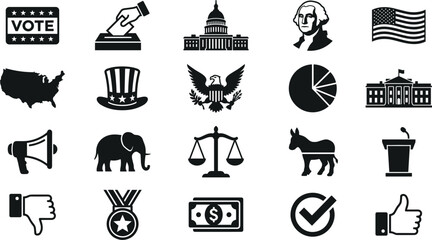 United States politics and government icons set with white house capitol eagle voting ballot and flag vector © MD