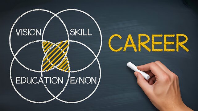 Career planning concept with vision skills and education framework on blackboard