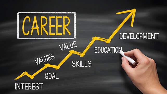 Career growth strategy concept with rising business chart on blackboard