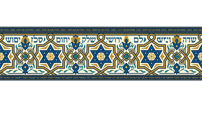 Traditional Jewish Border for Rosh Hashana with Star of David and Hebrew Text