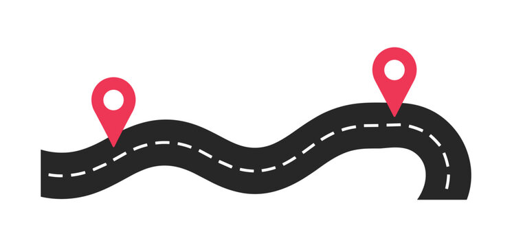 Winding Road with Markers: A stylized representation of a road or path, featuring two distinct location markers, illustrating a journey or destination.
