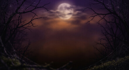 Fototapeta premium Eerie Full Moon Night in a Spooky Forest with Cobwebs