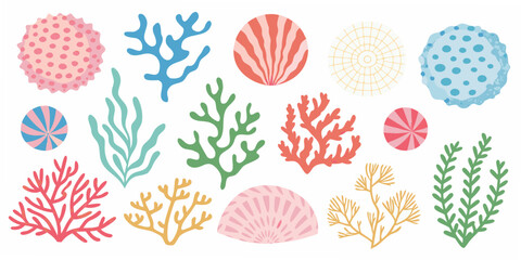 Coral And Seaweed Vector Illustration Collection On White Background © Rathindranath