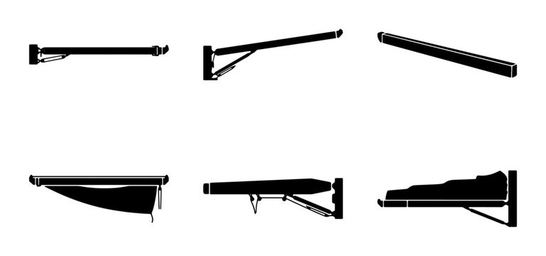 Awning Set, Retractable Canopy Icons, Outdoor Shade Structures, Vector Collection