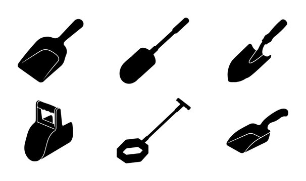 Garden Tools Vector Icons: Shovels, Scoops, and Digging Implements Set
