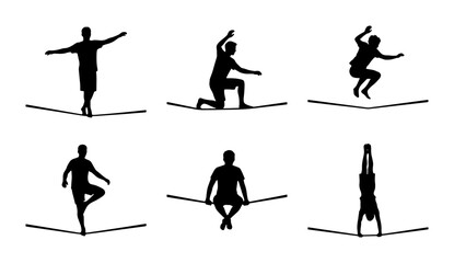 Fototapeta premium Slackline Silhouettes: Dynamic Poses of Balance, Acrobatics, and Extreme Sports Performance