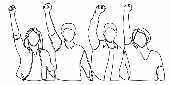victory gesture group line art people celebration drawing black white simple minimalist silhouette