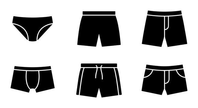 Underwear Icons Set, Men's Briefs, Boxer Shorts, Swim Trunks, Vector Graphics